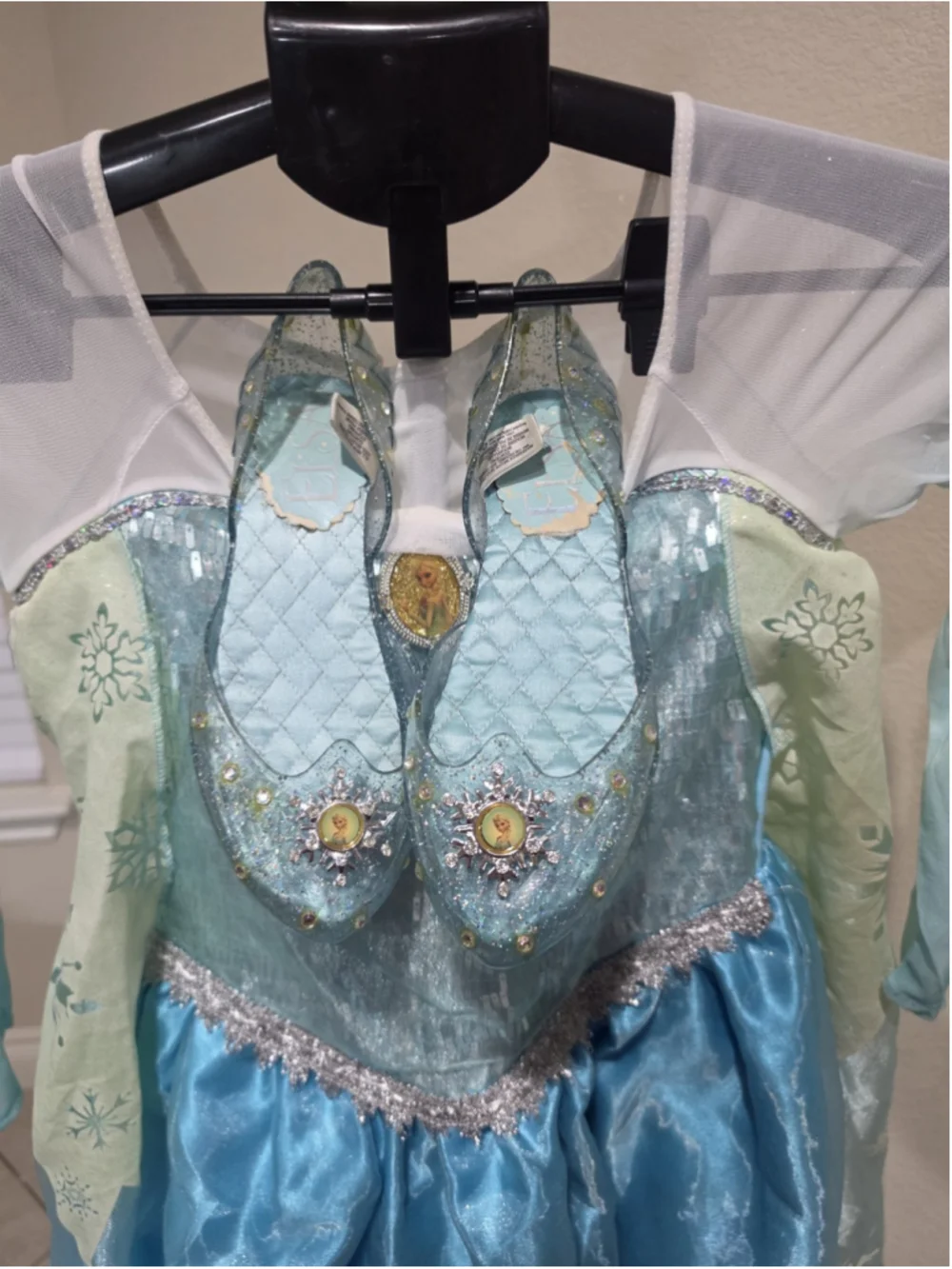 SET Dress and Shoes Disney Princess ELSA FROZEN Costume Cosplay Halloween Sz 10